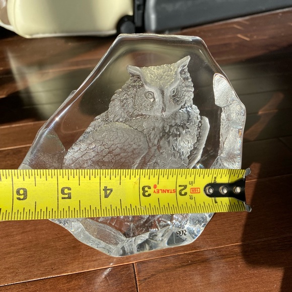 Mats Jonasson Etched Owl Clear Art glass Sculpture Swedish Crystal Signed & No. - Picture 4 of 8